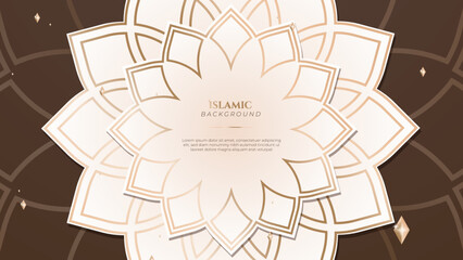 Beige pastel soft brown ramadan background with arabic ornamental mandala pattern and mosque. Vector illustration for presentation design, flyer, social media cover, web banner, greeting card