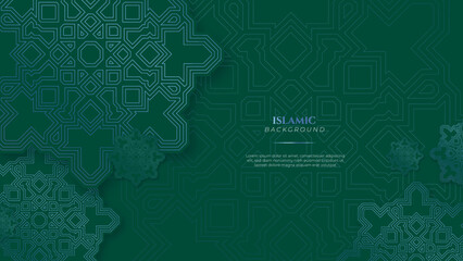 Blue green three dimensional ramadan background with arabic ornamental mandala pattern and mosque. Vector illustration for presentation design, flyer, social media cover, web banner, greeting card