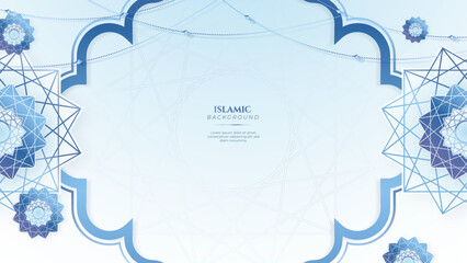 Blue green three dimensional ramadan background with arabic ornamental mandala pattern and mosque. Vector illustration for presentation design, flyer, social media cover, web banner, greeting card