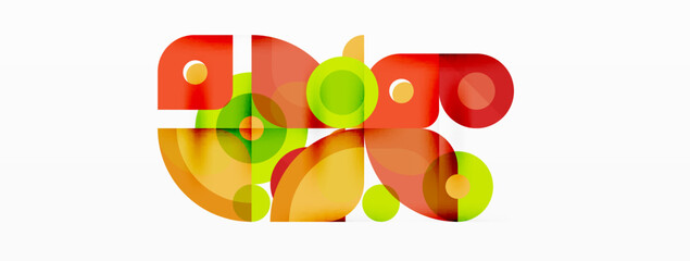 Colorful round shapes, circles and triangles background. Minimal geometric template for wallpaper, banner, presentation