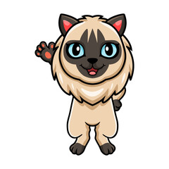 Cute balinese cat cartoon waving hand