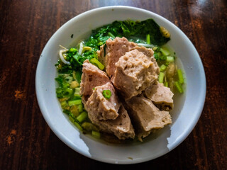 Mie Bakso (Meatballs with Noodle  Soup). Indonesian Street Food.Top View