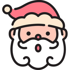 Santa claus flat design colored line icon face head cartoon illustration
