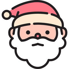 Santa claus flat design colored line icon face head cartoon illustration