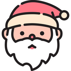 Santa claus flat design colored line icon face head cartoon illustration