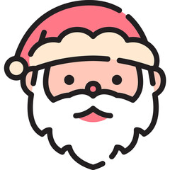 Santa claus flat design colored line icon face head cartoon illustration