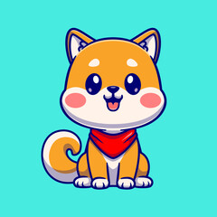 Cute Shiba Inu Dog Sitting With Scarf Cartoon Vector Icon 
Illustration. Animal Nature Icon Concept Isolated Premium 
Vector. Flat Cartoon Style