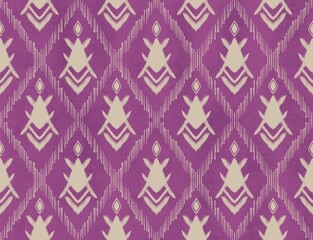 Ikat ethnic pattern. Illustration ethnic tribal grid diagonal stripes seamless pattern ikat grunge texture purple color background. Ethnic traditional pattern for fabric, home decoration elements.