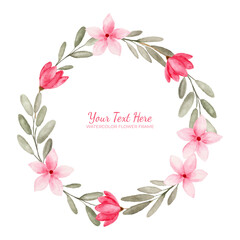 Manual painted of pink flowers watercolor as wreath.