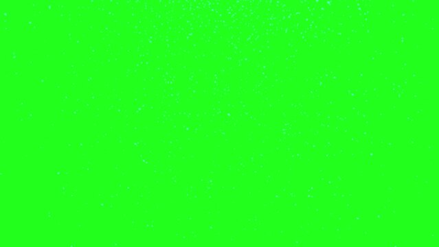 Animation of blue snow particles falling across the green screen. Snow particles coming down the screen on a chroma key background. Winter, cold, snow, ice concept