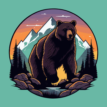 Illustration of Wild Bear Head Logo concept for Mascot Icon or Poster