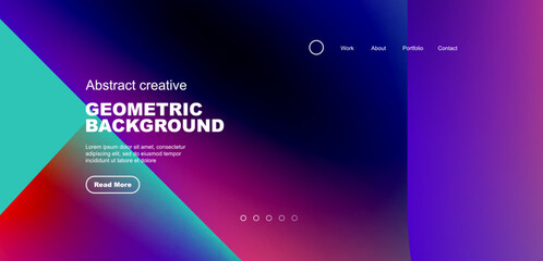 Geometric landing page background. Fluid colors and simple shapes abstract composition. Vector illustration for wallpaper, banner, background, leaflet, catalog, cover, flyer