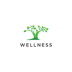 Abstract Wellness Logo. Style Leaf and People Combination for Nature.