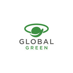 Abstract green leaf global logo icon design template flat vector 