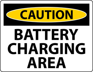 Caution Battery Charging Area Sign On White Background