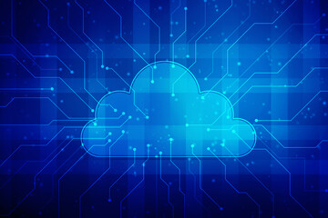 2d illustration of Cloud computing, Digital Cloud computing Concept background. Cyber technology, internet data storage, database and data server concept