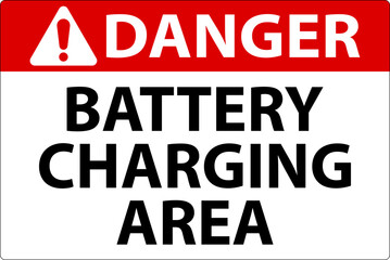 Danger Battery Charging Area Sign On White Background