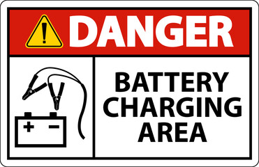 Danger Battery Charging Area Sign On White Background