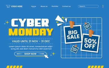 Cyber Monday landing page design template is easy to customize