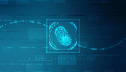 Abstract security system concept with fingerprint on technology background, Fingerprint Scanning Identification System. Biometric Authorization and Business Security Concept