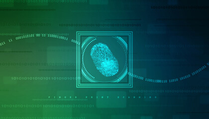 Abstract security system concept with fingerprint on technology background, Fingerprint Scanning Identification System. Biometric Authorization and Business Security Concept