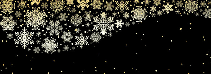 シックな冬の背景素材　黒地に金の雪の結晶 - obrazy, fototapety, plakaty