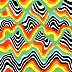 Grioovy psychedelic wave background for banner design. Retro 60s 70s psychedelic rainbow pattern. Modern wave retro abstract design. Rainbow 60s, 70s, hippie vector