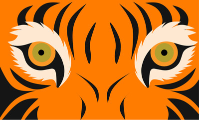 Tiger eye vector illustration with angry facial expression background. The male tiger is orange with black markings. Great for animal posters.