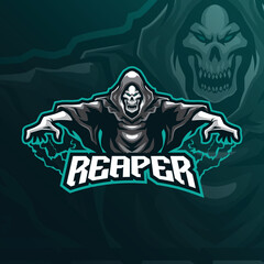 reaper mascot logo design vector with modern illustration concept style for badge, emblem and t shirt printing. angry reaper illustration for sport and esport team. © Ahmadbrutalism666