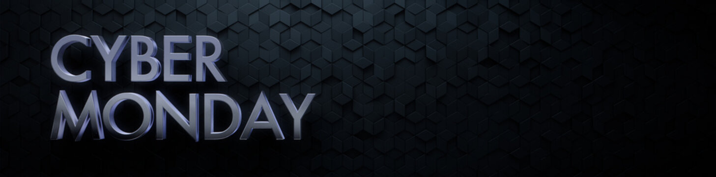 Diamond Tile Background with Glossy Cyber Monday Typography. Luxury 3D Promo Banner with copy-space.