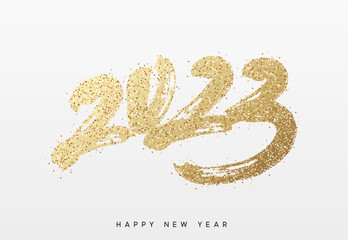 Happy new year 2023 handwritten calligraphy, typography lettering text. vector illustration