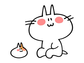 体育座りでこちらを見る暇なにゃんことハムスターのイラスト素材