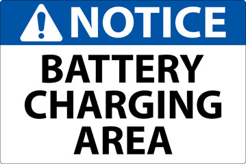 Notice Battery Charging Area Sign On White Background