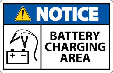 Notice Battery Charging Area Sign On White Background