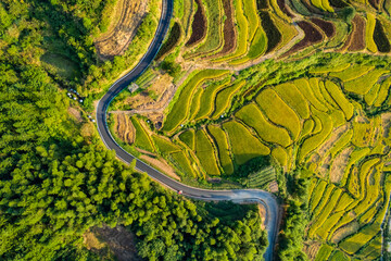 Autumn terraced landscape of Jiangling in Wuyuan, Jiangxi province