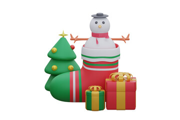 snowman in socks christmas concept. 3d rendering