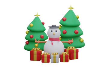 snowball, tree and gifts christmas concept. 3d rendering