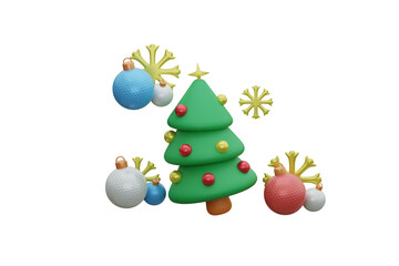 tree and ball christmas icon isoled white backgroung. 3d rendering