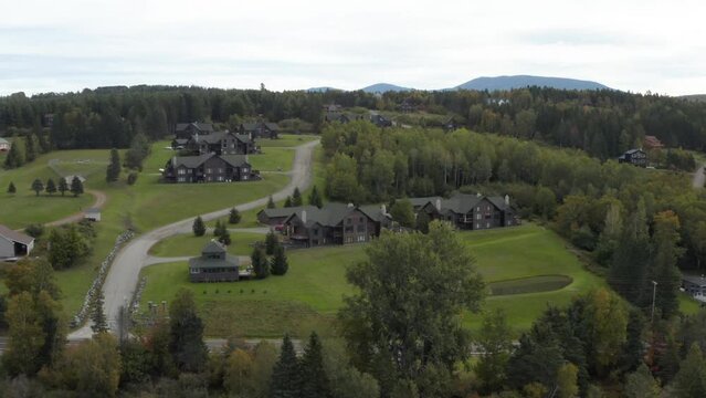Aerial view of summer homes on the hillsides of Rangeley, Lake in ruralMaine.