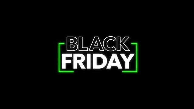 black friday graphic element. Sleek black friday banner design 4k animation, green neon glow. sales shopping social media background. Keyable.