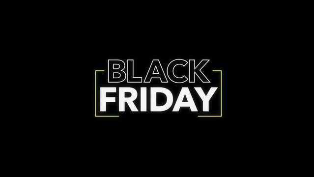 black friday graphic element. Sleek black friday banner design 4k animation. sales shopping social media background. Keyable. Yellow box. Keyable.
