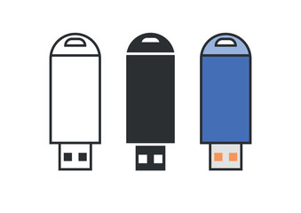 Flash drive flat icons, data storage devices silhouette, line icons