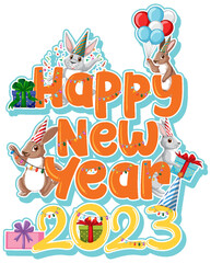 Happy New Year text with cute rabbit for banner design