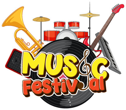 Music Festival text with musical instruments