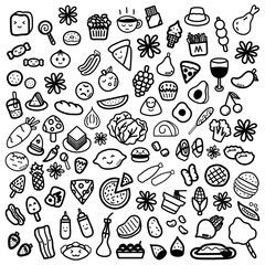 A variety of food, snacks, vegetables, fruits