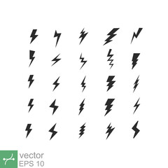 Lightning bolt icon set. Simple flat style. Thunder, flash, thunderstorm concept. Vector illustration isolated on white background. EPS 10.