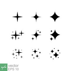 Star sparkle icon set. Simple flat style. Black, silhouette, decoration twinkle, spark, shiny flash, glowing light effect concept. Vector illustration isolated on white background. EPS 10.