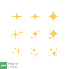 Star sparkle icon set. Simple flat style. Yellow, gold, orange, decoration twinkle, spark, shiny flash, glowing light effect concept. Vector illustration isolated on white background. EPS 10.