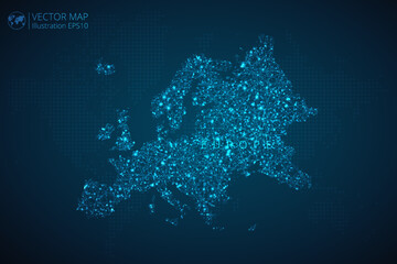 Map of Europe Continent modern design with abstract digital technology mesh polygonal shapes on dark blue background. Vector Illustration Eps 10. - obrazy, fototapety, plakaty