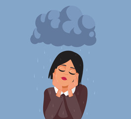 Unhappy Depressed Woman Having Bad Luck Concept Illustration. Unwell lady feeling anxious and negative desperate
